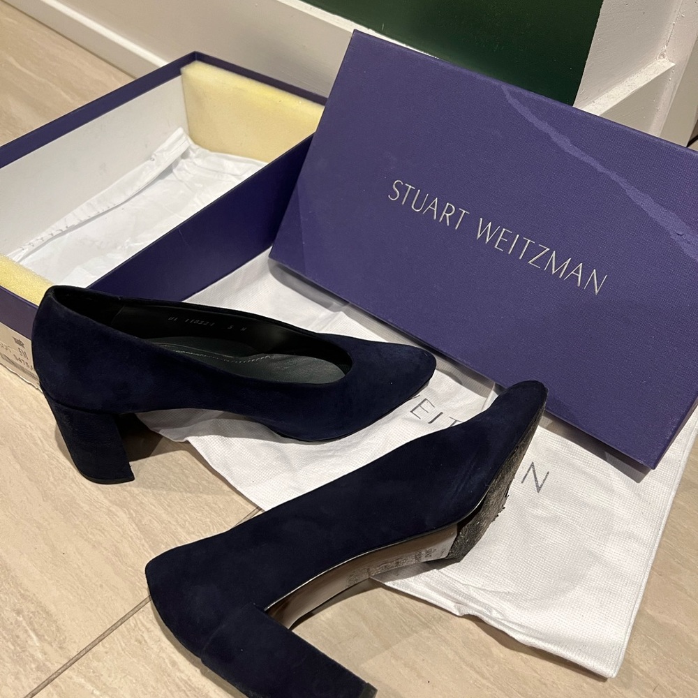 Stuart Weitzman Dark Blue Block Heels